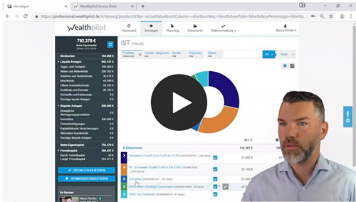 Wealthpilot Interface: Vermögen analysieren