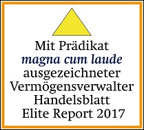 KSW Vermögensverwaltung als mit Prädikat magna cum laude ausgezeichneter Vermögensverwalter vom Handelsblatt Elite Report 2017