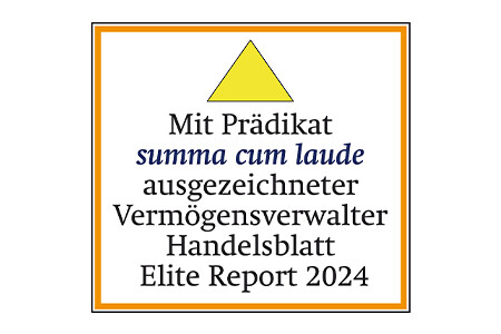 Prädikat summa cum laude ausgezeichneter Vermögensverwalter Handelsblatt Elite Report 2024