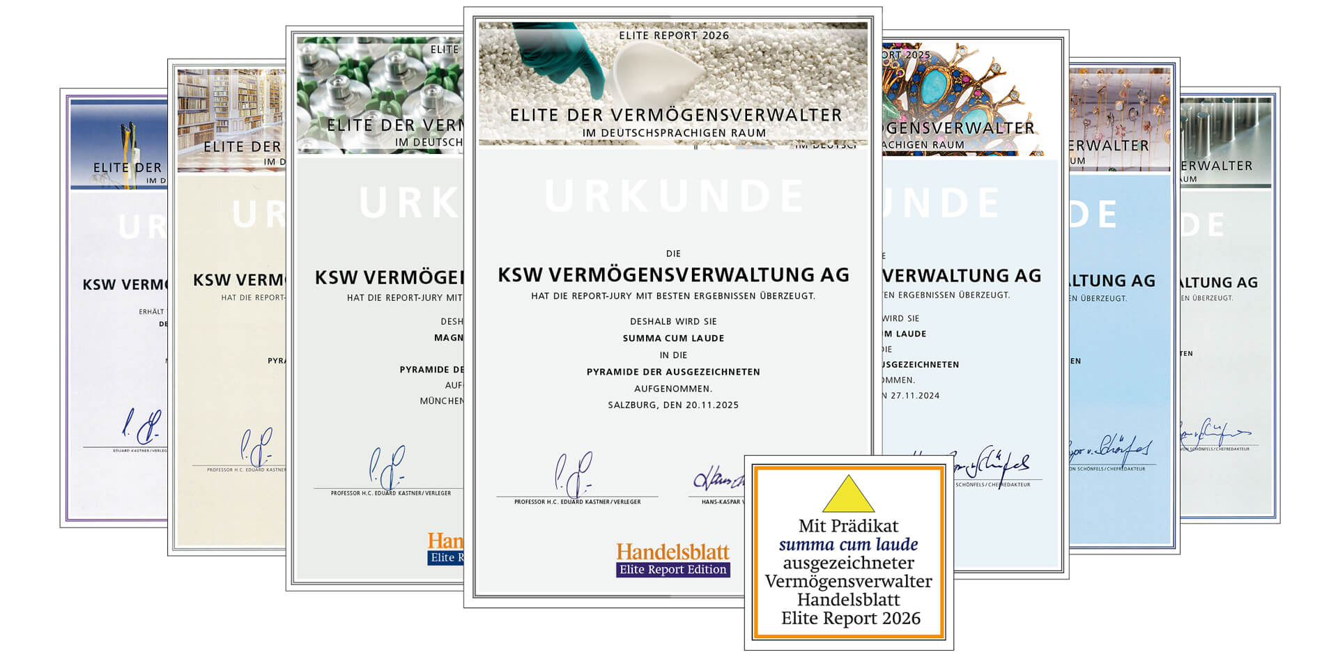 Elite der Vermögensverwalter Urkundenreihe mit Auszeichnungen für die KSW Vermögensverwaltung